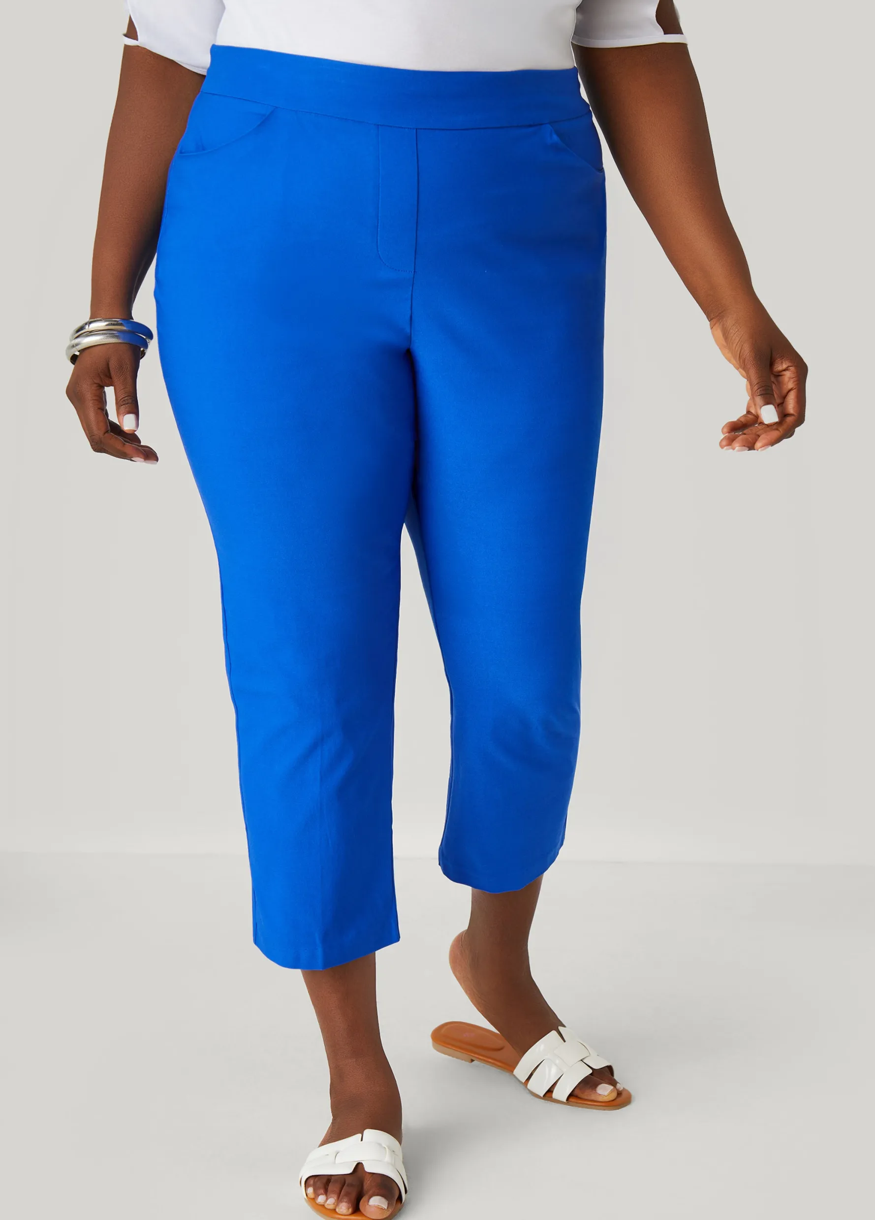 New Ashley Stewart Mid Rise Pull On Capris