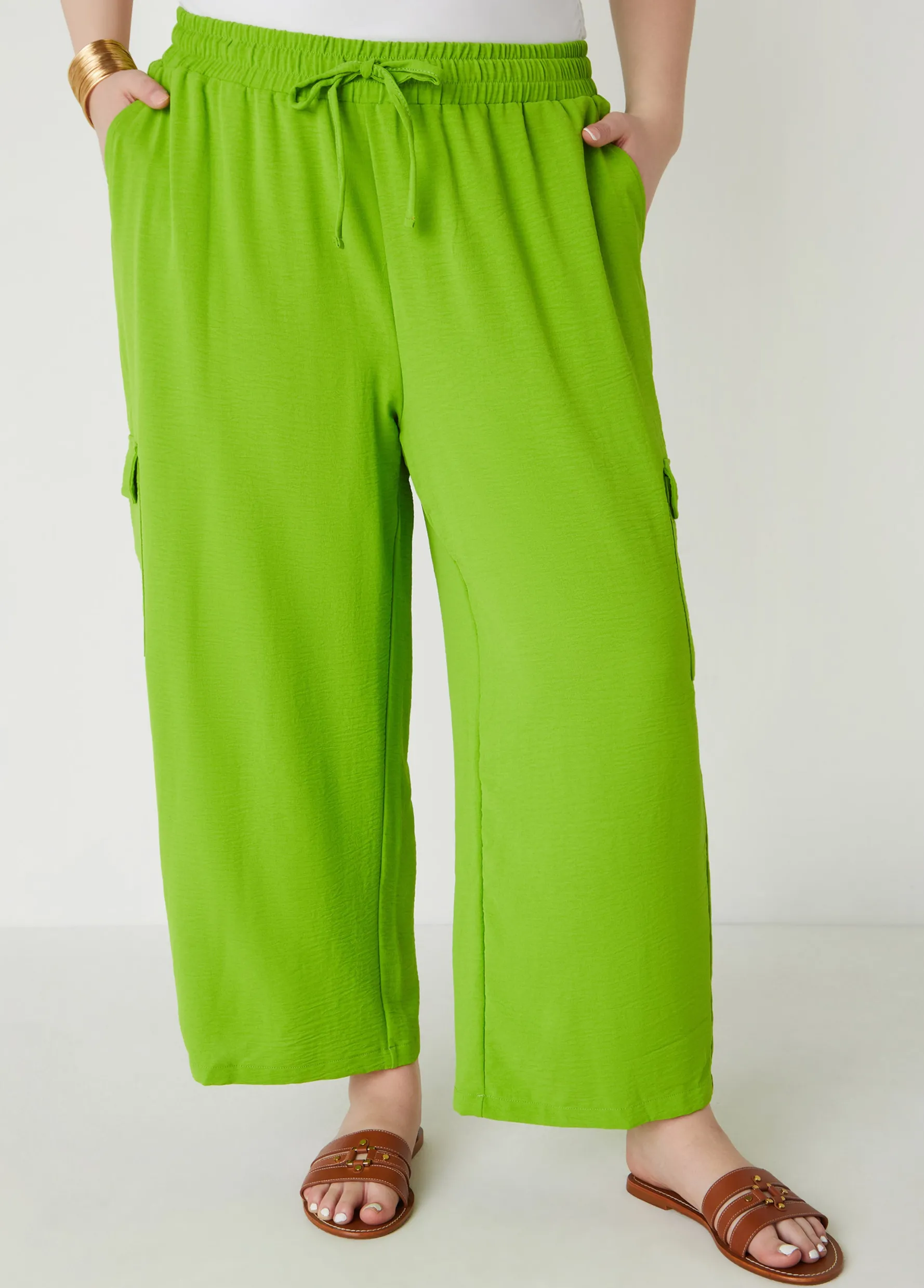 Sale Ashley Stewart Mid Rise Textured Cargo Pants