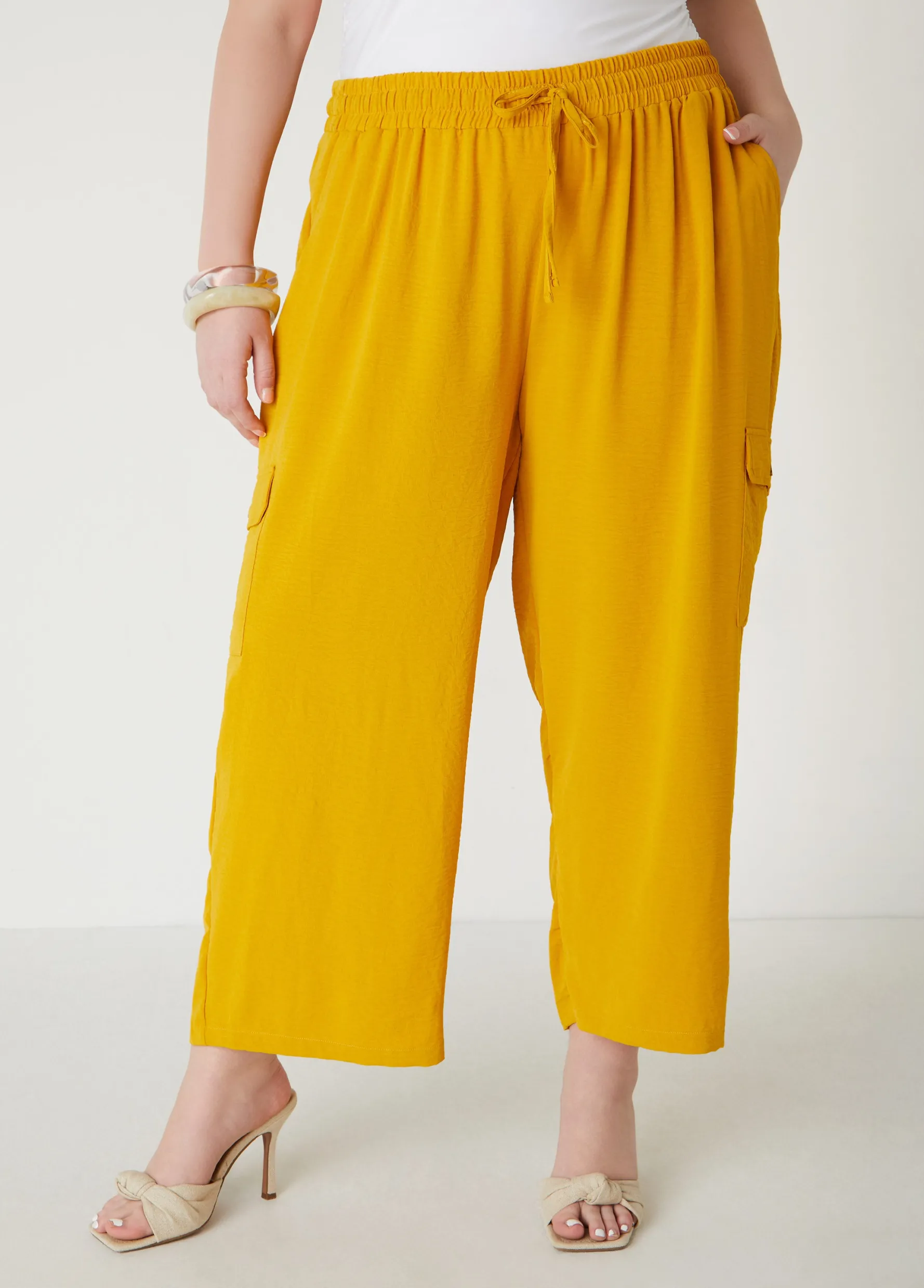 Sale Ashley Stewart Mid Rise Textured Cargo Pants