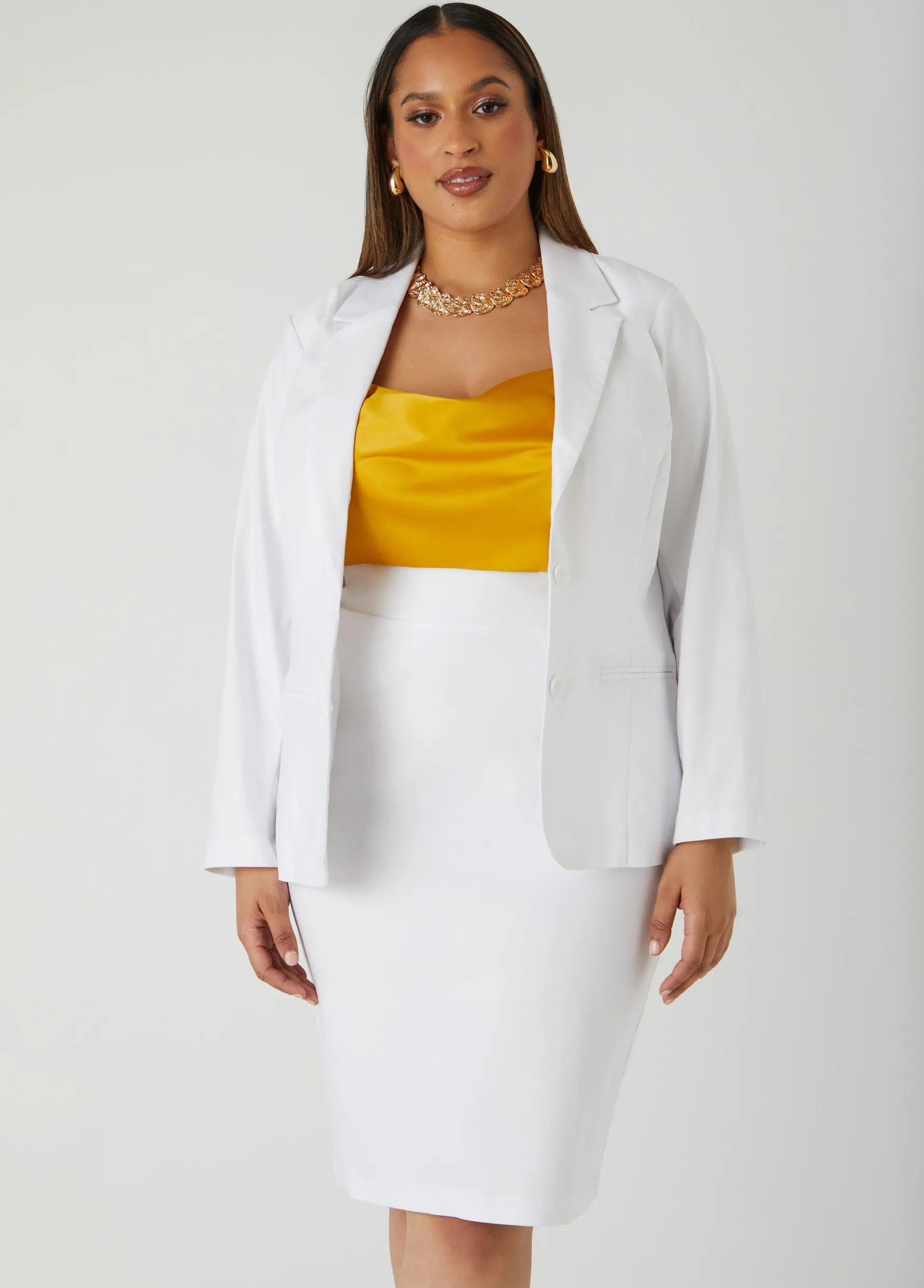Sale Ashley Stewart Millennium Button Front Blazer White