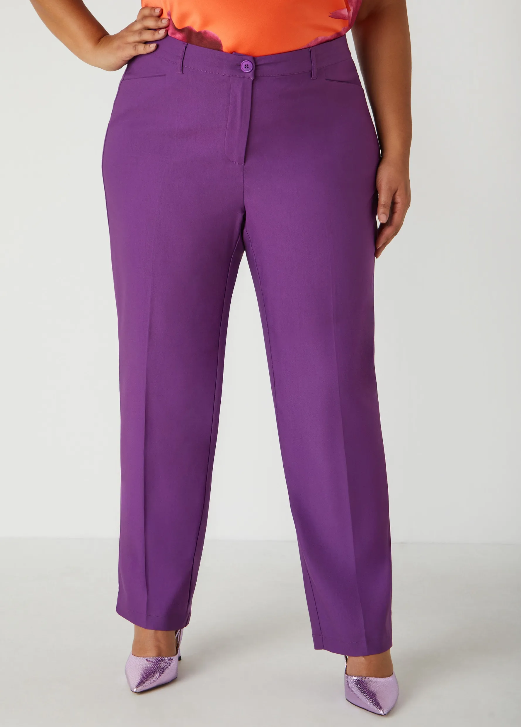Fashion Ashley Stewart Millennium Stretch Twill Pants Purple Magic
