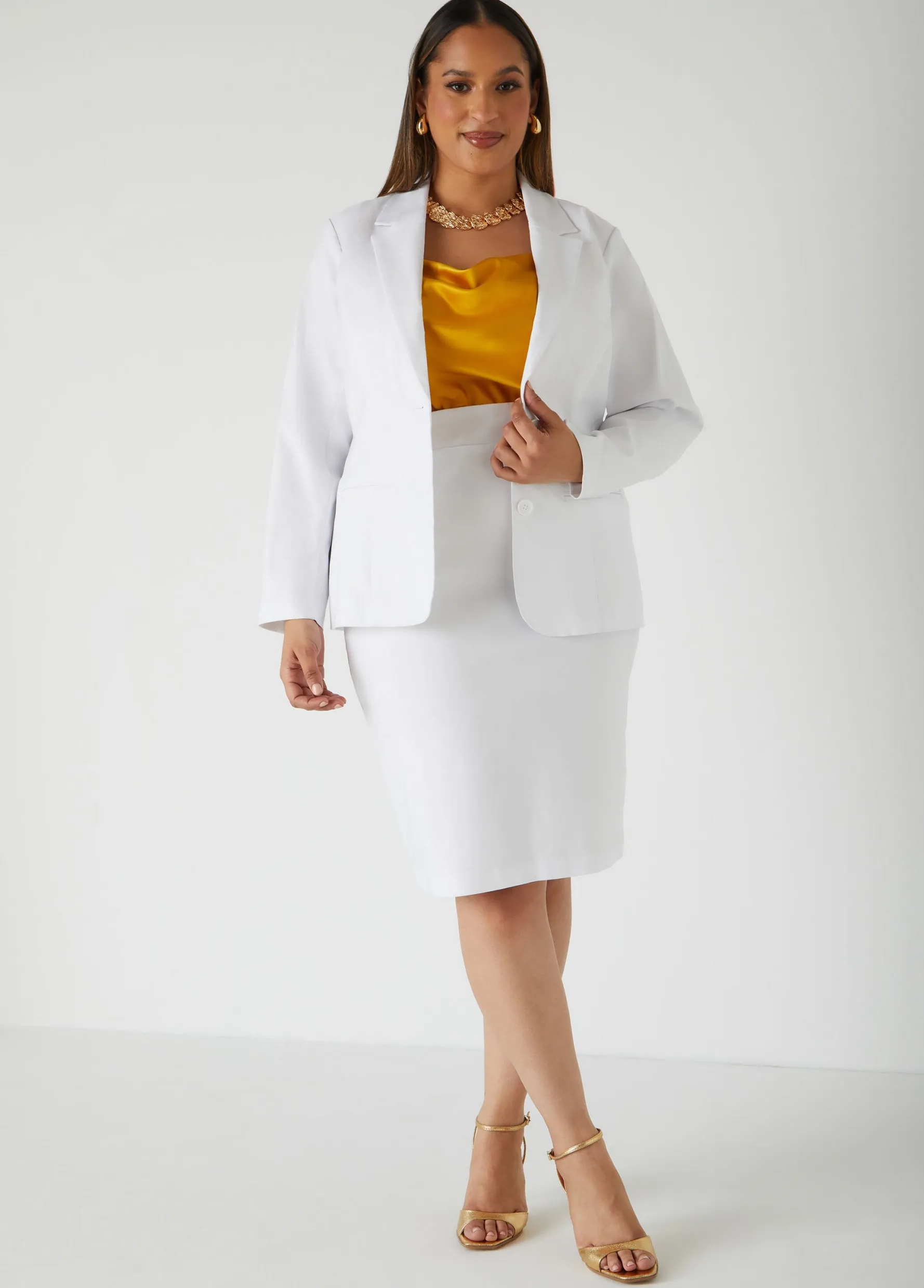 New Ashley Stewart Millennium Twill Pencil Skirt White