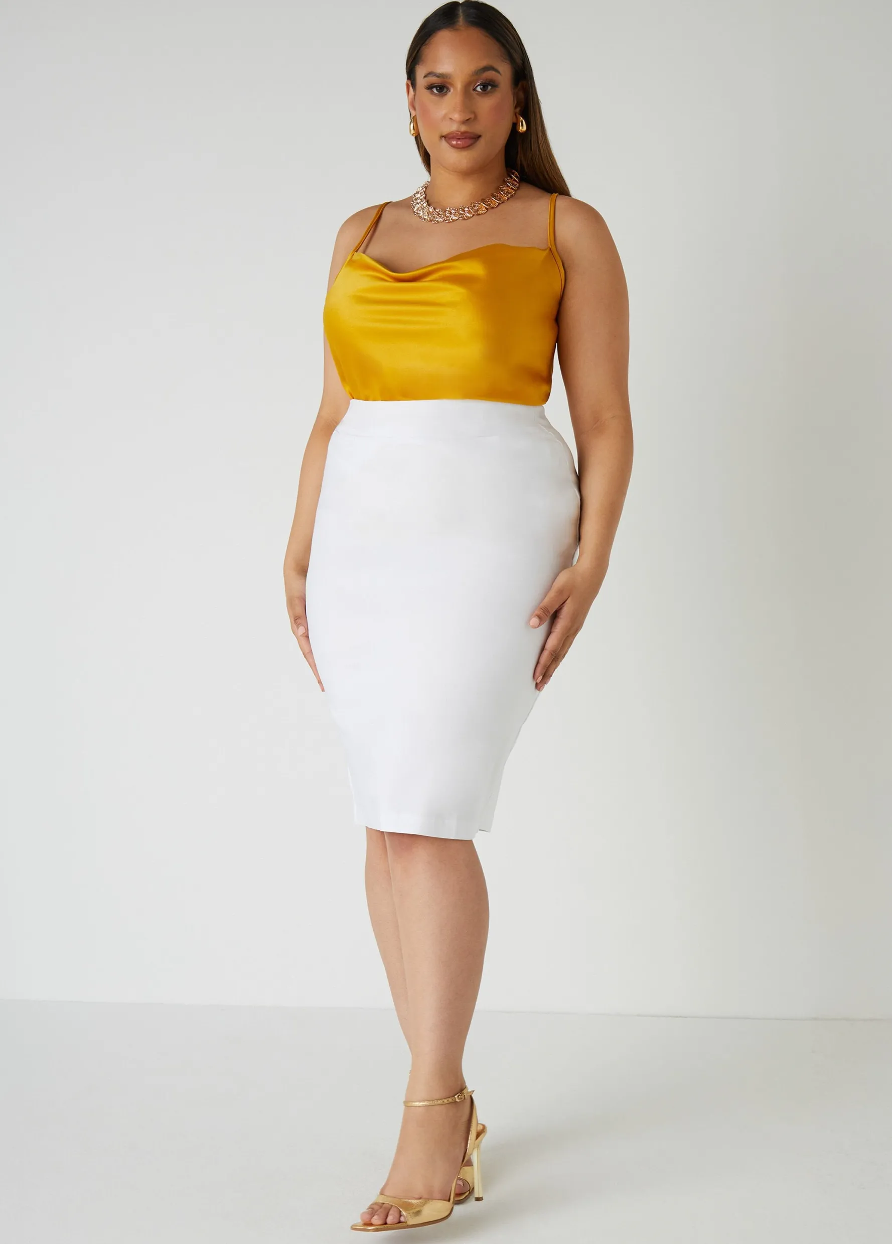New Ashley Stewart Millennium Twill Pencil Skirt White
