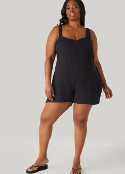 Best Ashley Stewart Nicole Miller Cotton Coverup Romper Black