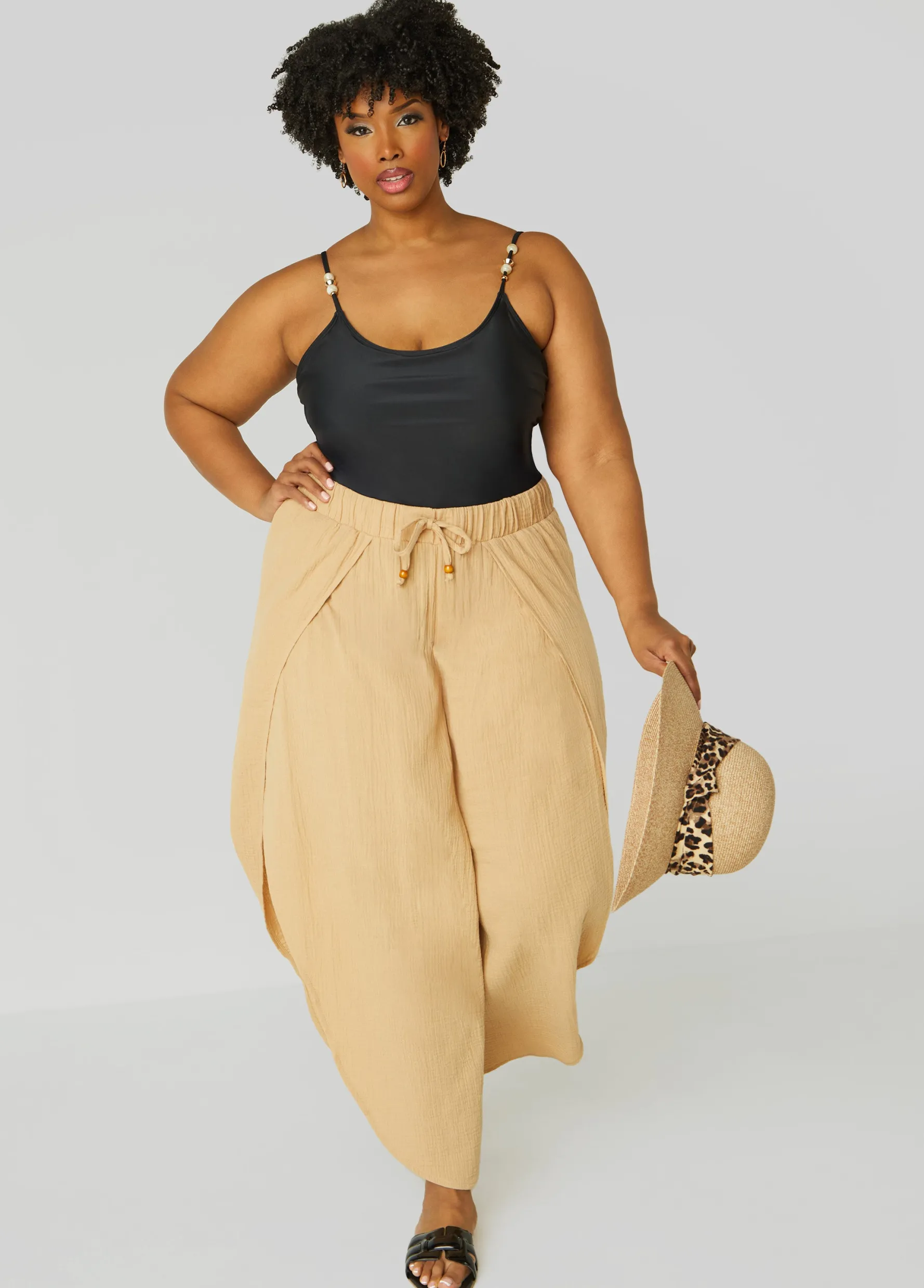 Outlet Ashley Stewart Nicole Miller Cover Up Pants Tan