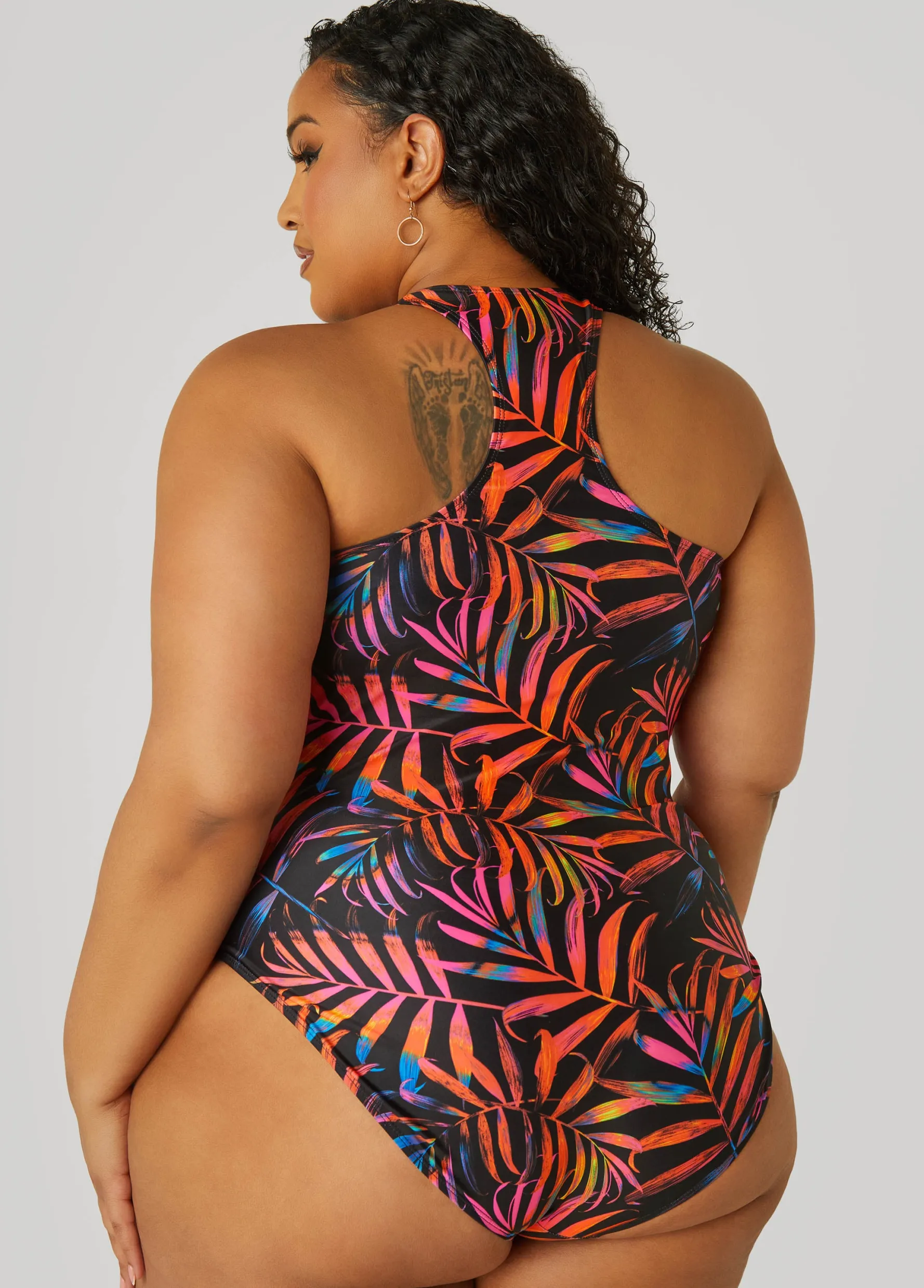 Online Ashley Stewart Nicole Miller Palm Print Swimsuit Multi