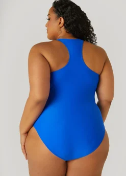 Best Ashley Stewart Nicole Miller Racerback Swimsuit Blue