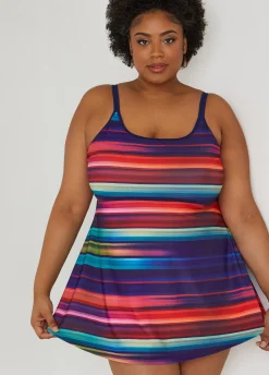 Best Ashley Stewart Noon Swim Striped Swimdress Multi
