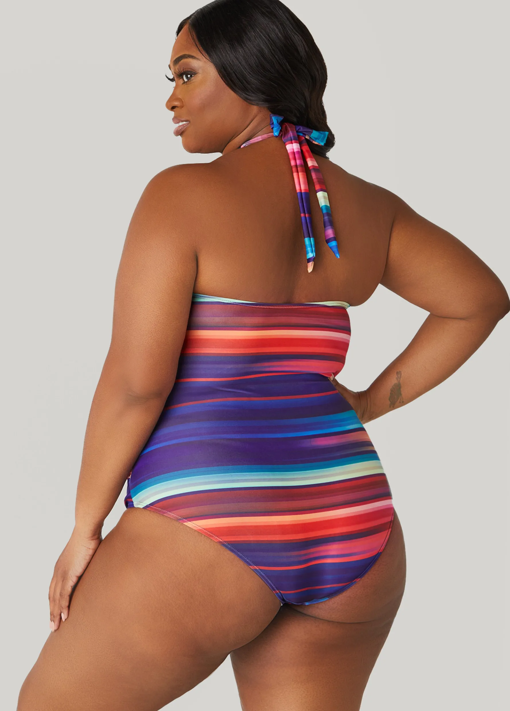 Sale Ashley Stewart Noon Swim Striped Swimsuit Multi