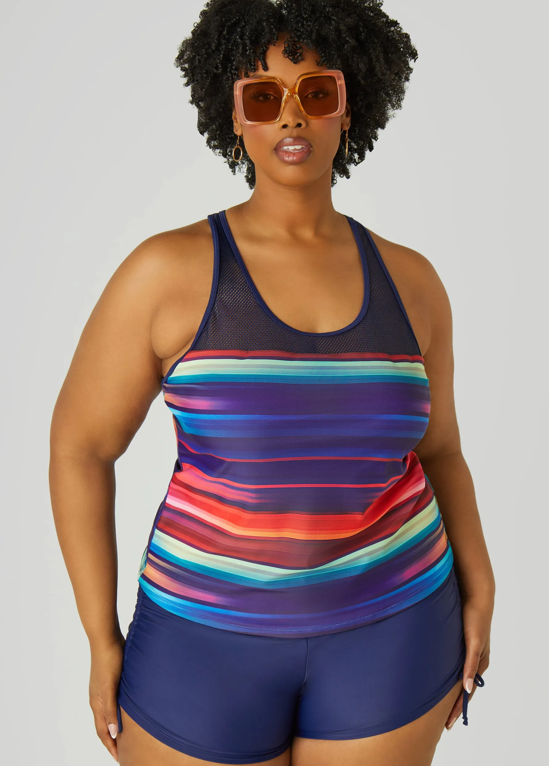 Hot Ashley Stewart Noon Swim Striped Tankini Set Multi