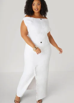 Fashion Ashley Stewart Off The Shoulder Denim Maxi Dress White