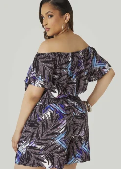 Discount Ashley Stewart Off The Shoulder Geo Print Romper Black Combo