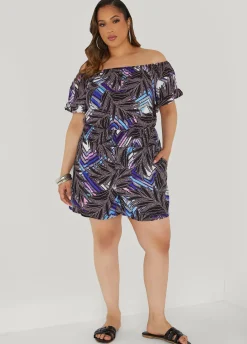 Discount Ashley Stewart Off The Shoulder Geo Print Romper Black Combo