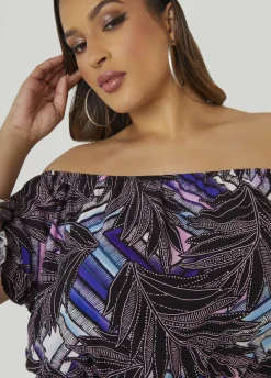 Discount Ashley Stewart Off The Shoulder Geo Print Romper Black Combo