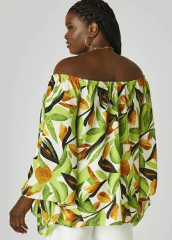 Discount Ashley Stewart Off The Shoulder Leaf Print Blouse Multi