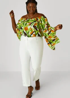 Discount Ashley Stewart Off The Shoulder Leaf Print Blouse Multi