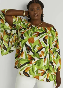 Discount Ashley Stewart Off The Shoulder Leaf Print Blouse Multi