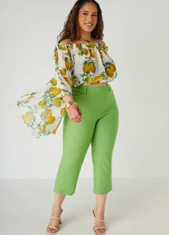Discount Ashley Stewart Off The Shoulder Lemon Print Top White