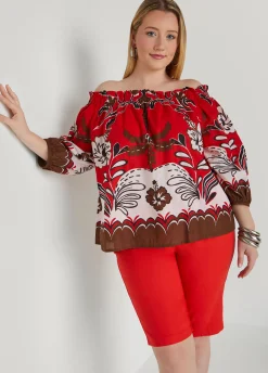 Online Ashley Stewart Off The Shoulder Scarf Print Top Aura Orange