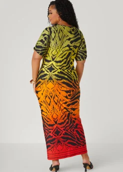 Clearance Ashley Stewart Ombre Printed Ruched Dress Multi