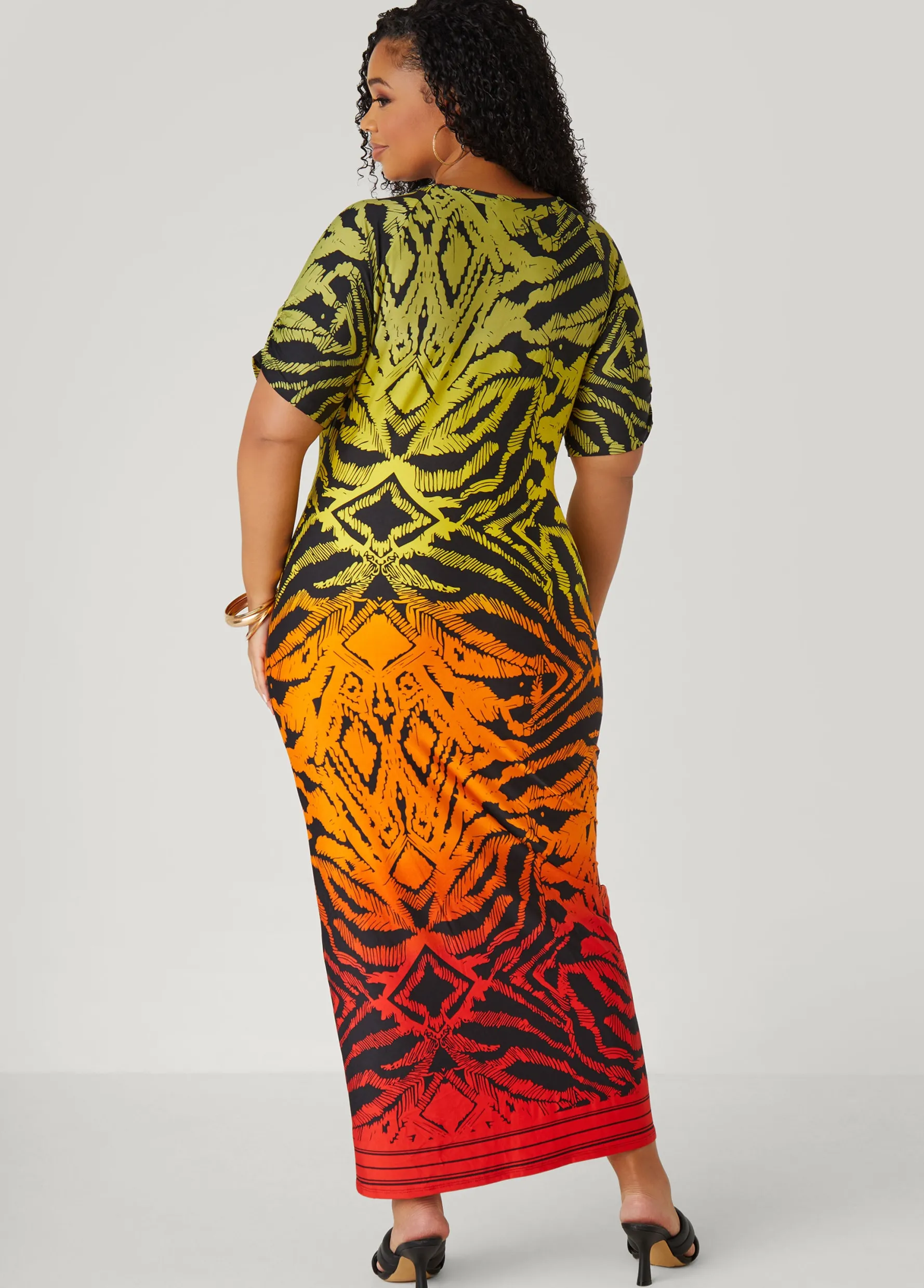 Clearance Ashley Stewart Ombre Printed Ruched Dress Multi