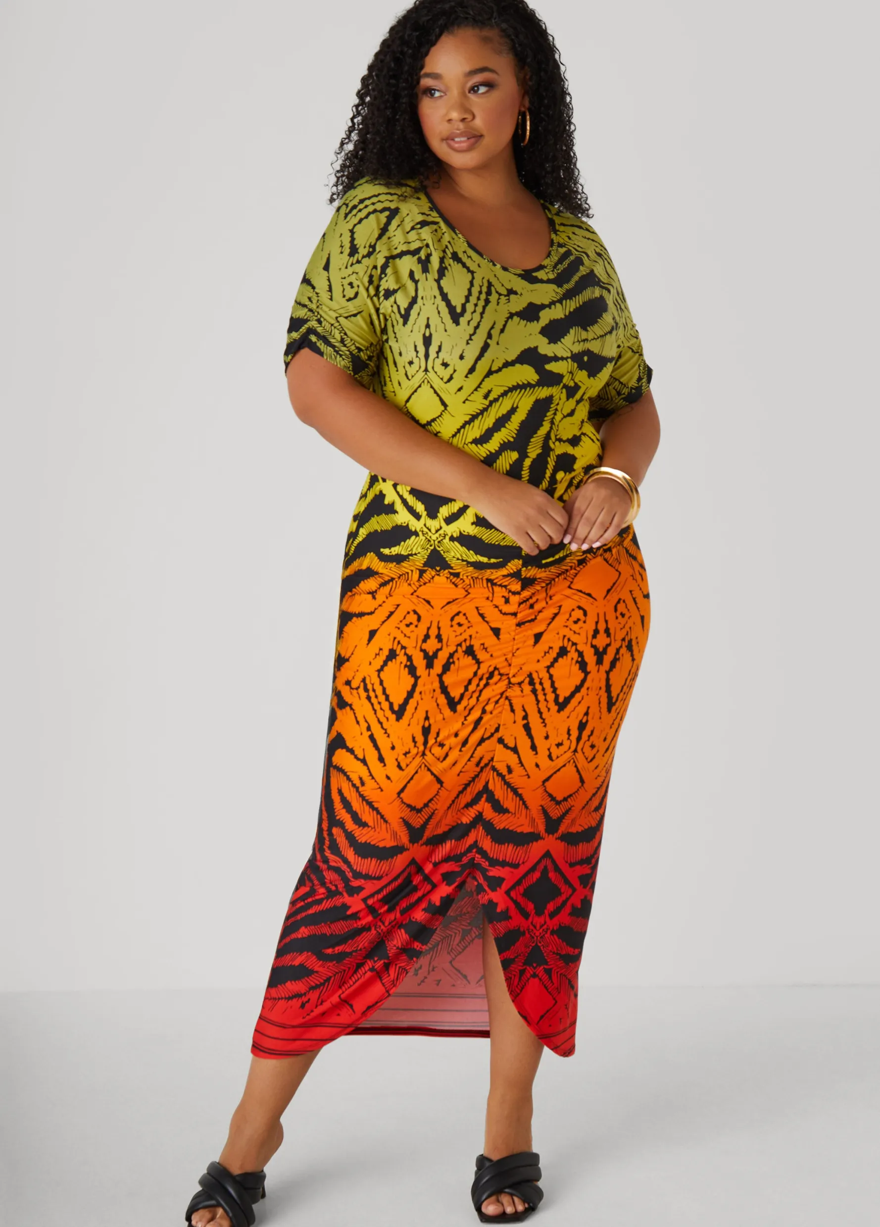 Clearance Ashley Stewart Ombre Printed Ruched Dress Multi