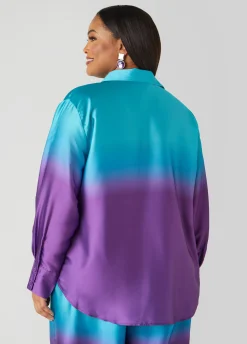 Fashion Ashley Stewart Ombre Satin Shirt Purple Magic