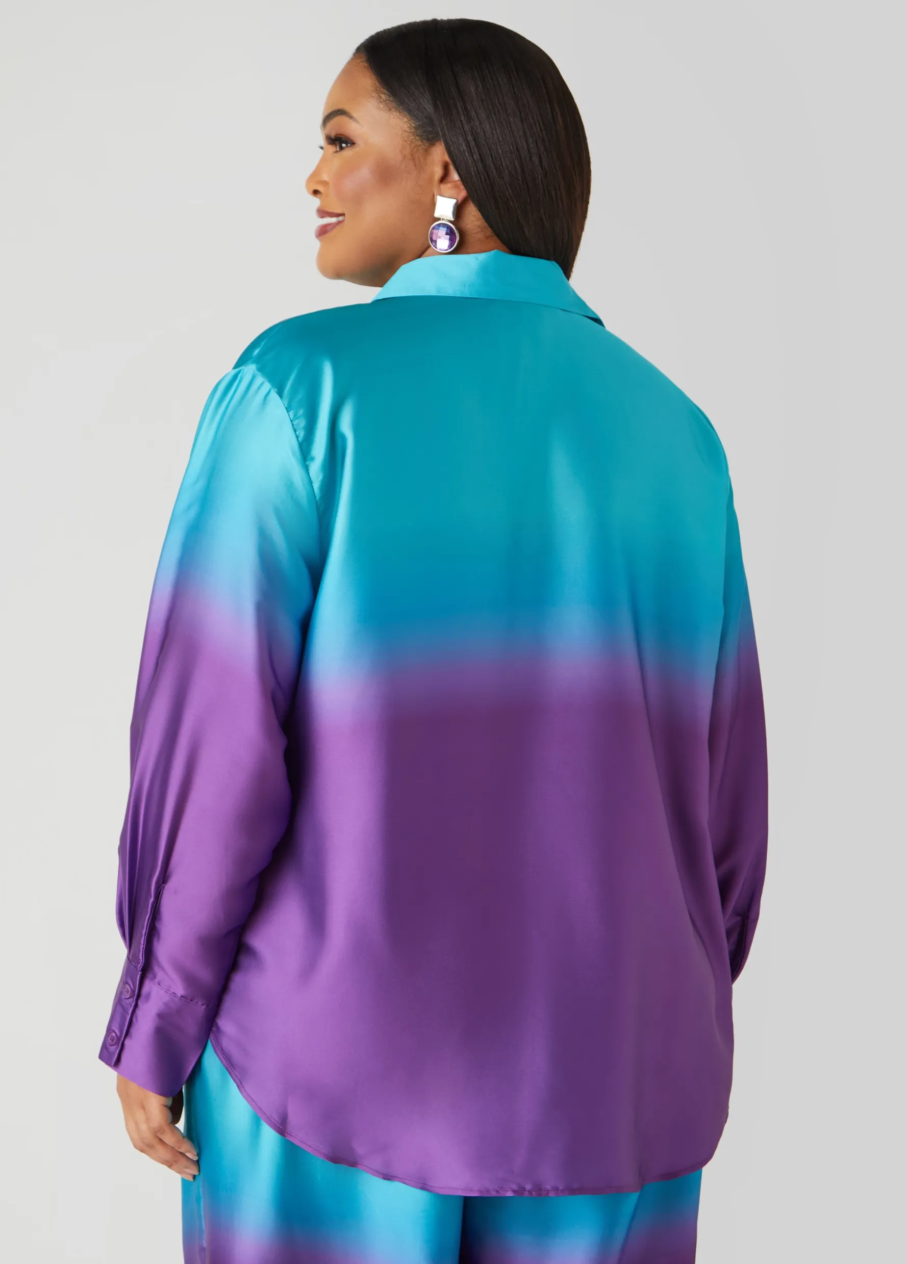 Fashion Ashley Stewart Ombre Satin Shirt Purple Magic