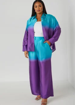 Fashion Ashley Stewart Ombre Satin Shirt Purple Magic