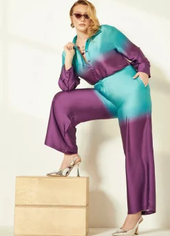 Online Ashley Stewart Ombre Satin Wide Leg Pants Purple Magic