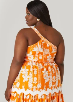 Sale Ashley Stewart One Shoulder Floral Top Orange