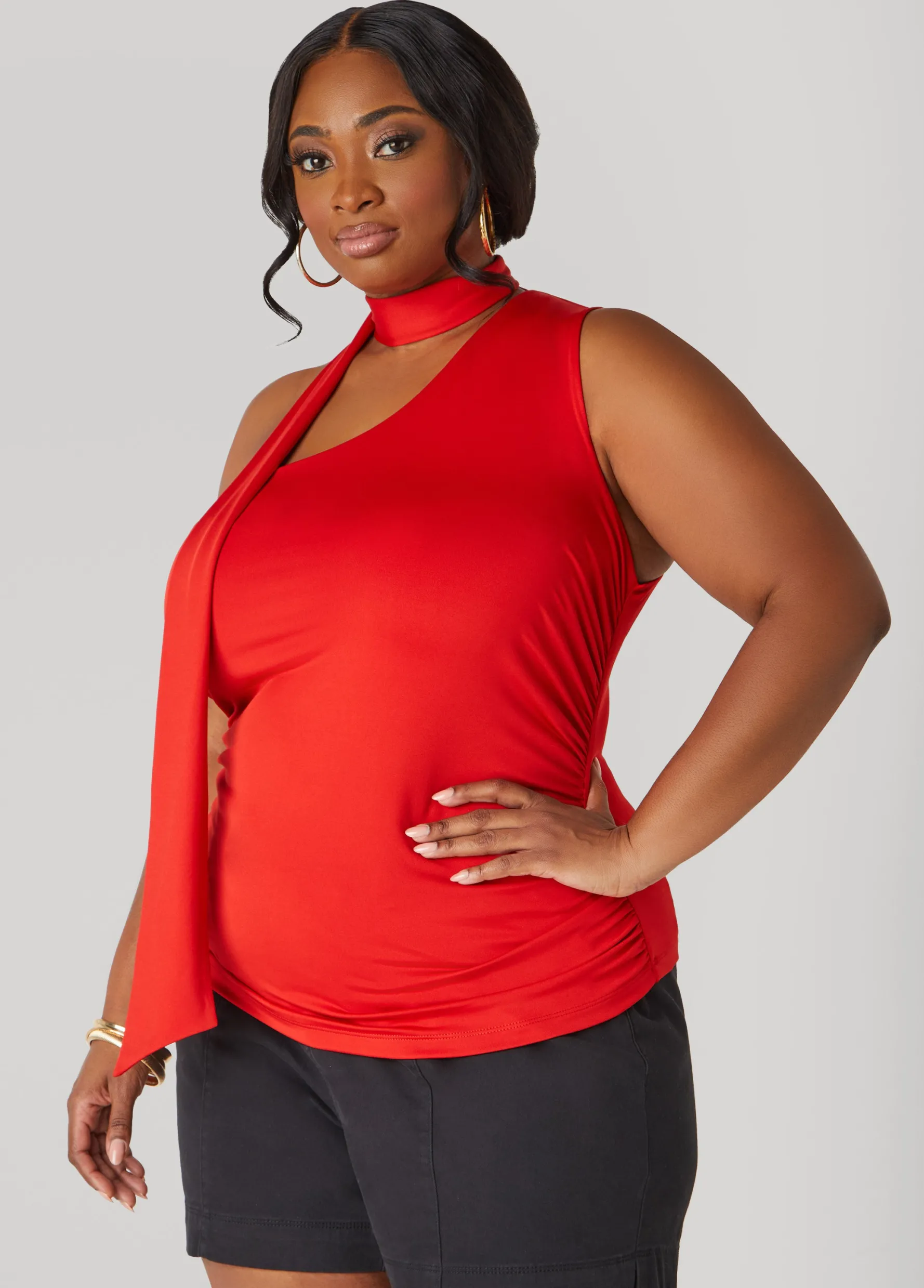 Discount Ashley Stewart One Shoulder Scarf Neck Top