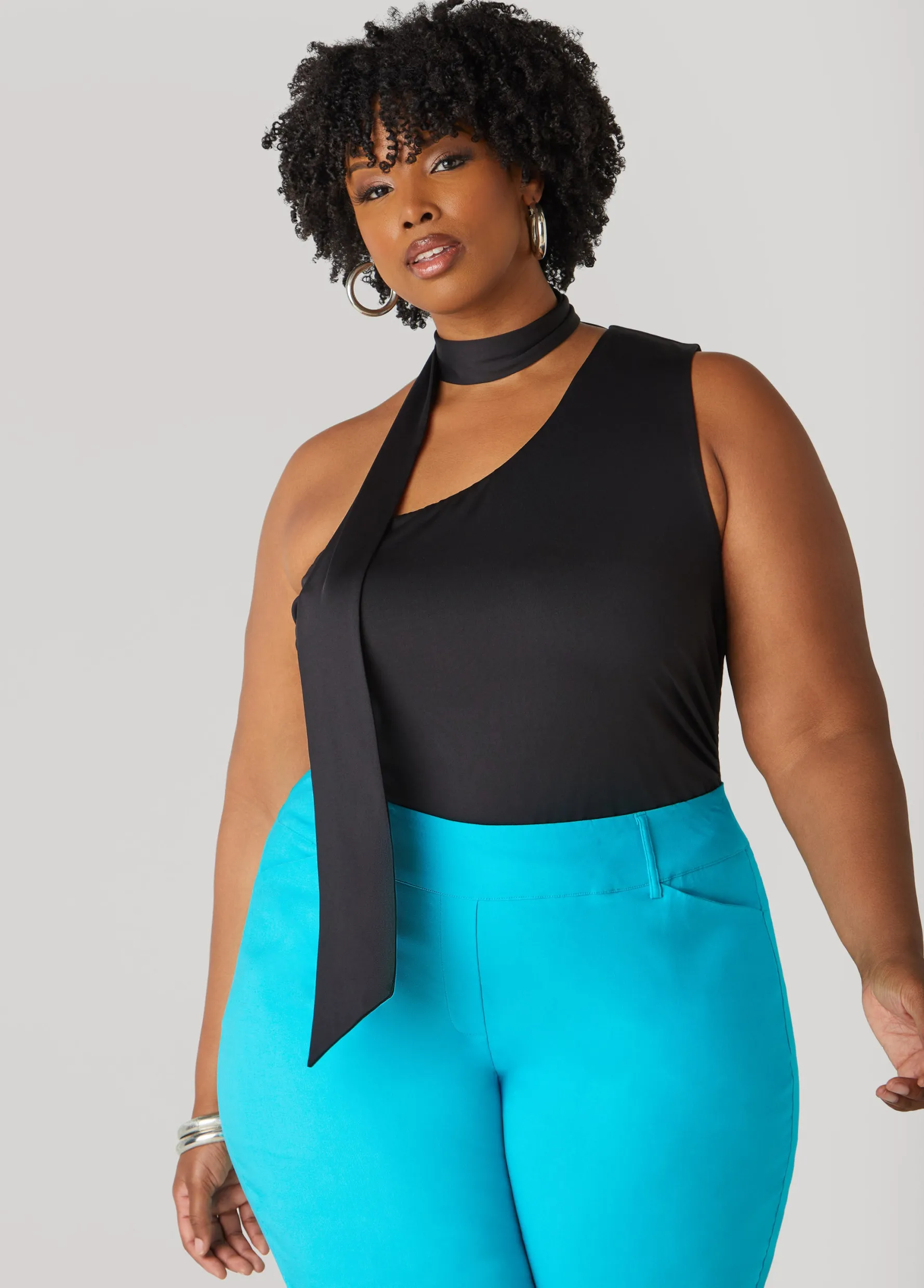 Discount Ashley Stewart One Shoulder Scarf Neck Top
