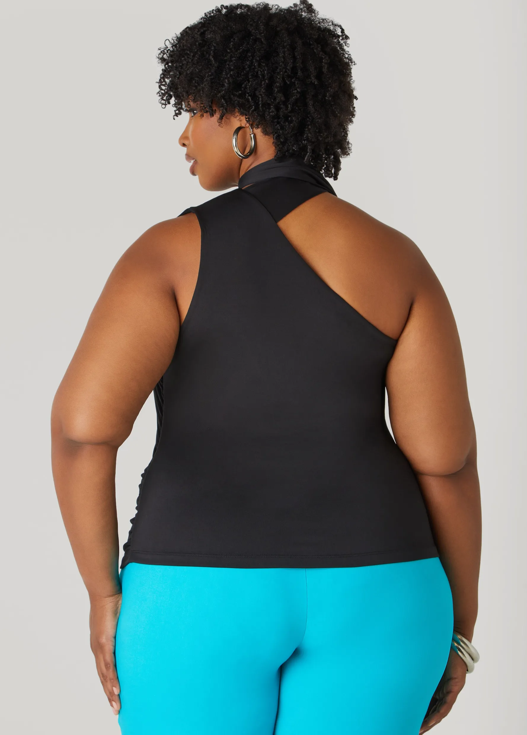 Discount Ashley Stewart One Shoulder Scarf Neck Top