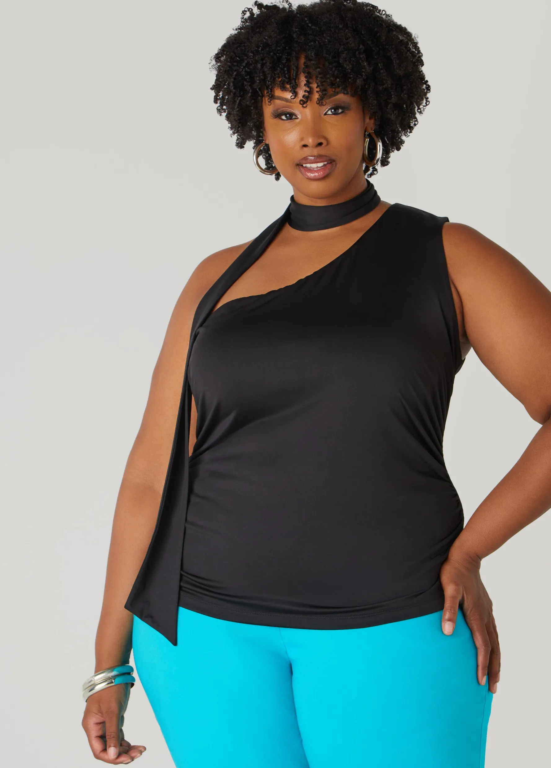 Discount Ashley Stewart One Shoulder Scarf Neck Top