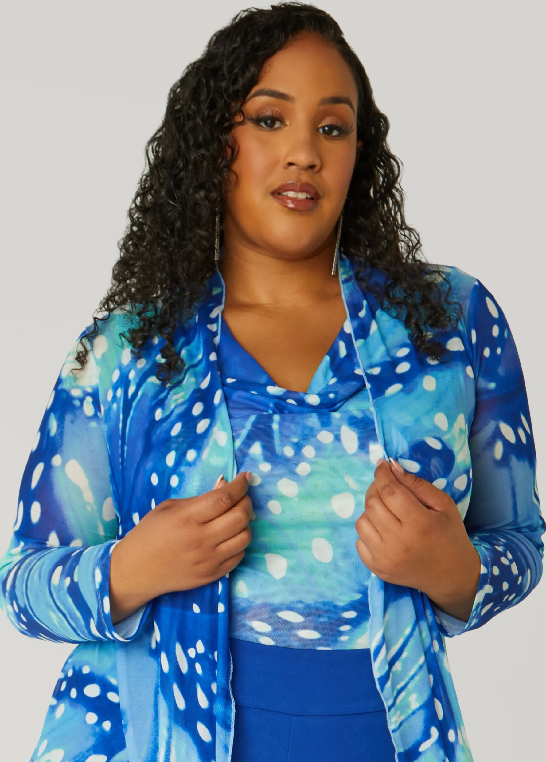 Best Ashley Stewart Open Front Abstract Mesh Duster Multi