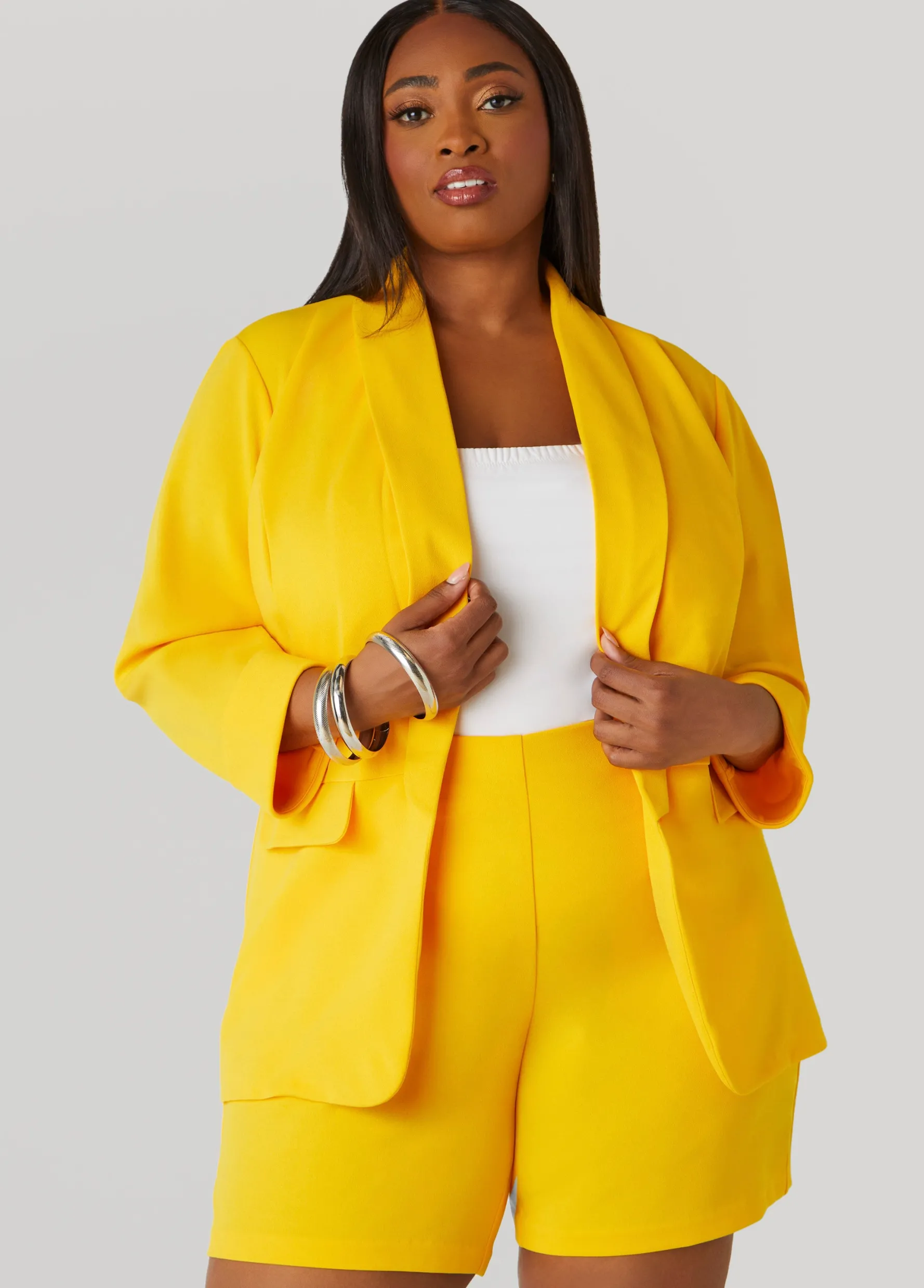 Discount Ashley Stewart Open Front Cuffed Blazer