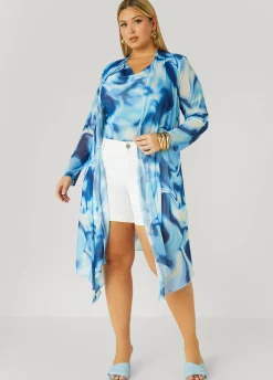 Fashion Ashley Stewart Open Front Watercolor Mesh Duster Multi