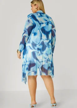 Fashion Ashley Stewart Open Front Watercolor Mesh Duster Multi