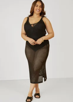 Best Ashley Stewart Open Knit Cover Up Dress Black
