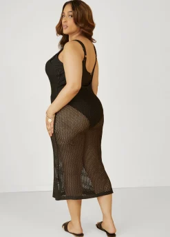 Best Ashley Stewart Open Knit Cover Up Dress Black
