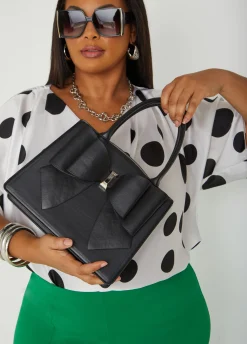 Outlet Ashley Stewart Oversized Bow Embellished Tote Black