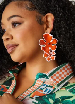 Fashion Ashley Stewart Painted Flower Earrings Exuberance