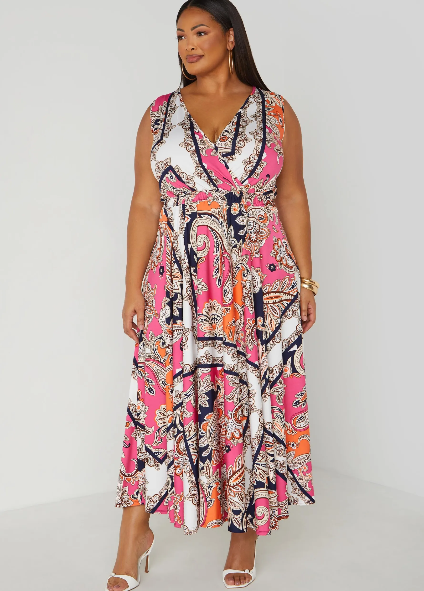 Fashion Ashley Stewart Paisley Faux Wrap Maxi Dress Fandango Pink