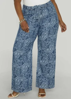 Sale Ashley Stewart Paisley Print Straight Leg Jeans Dk Rinse