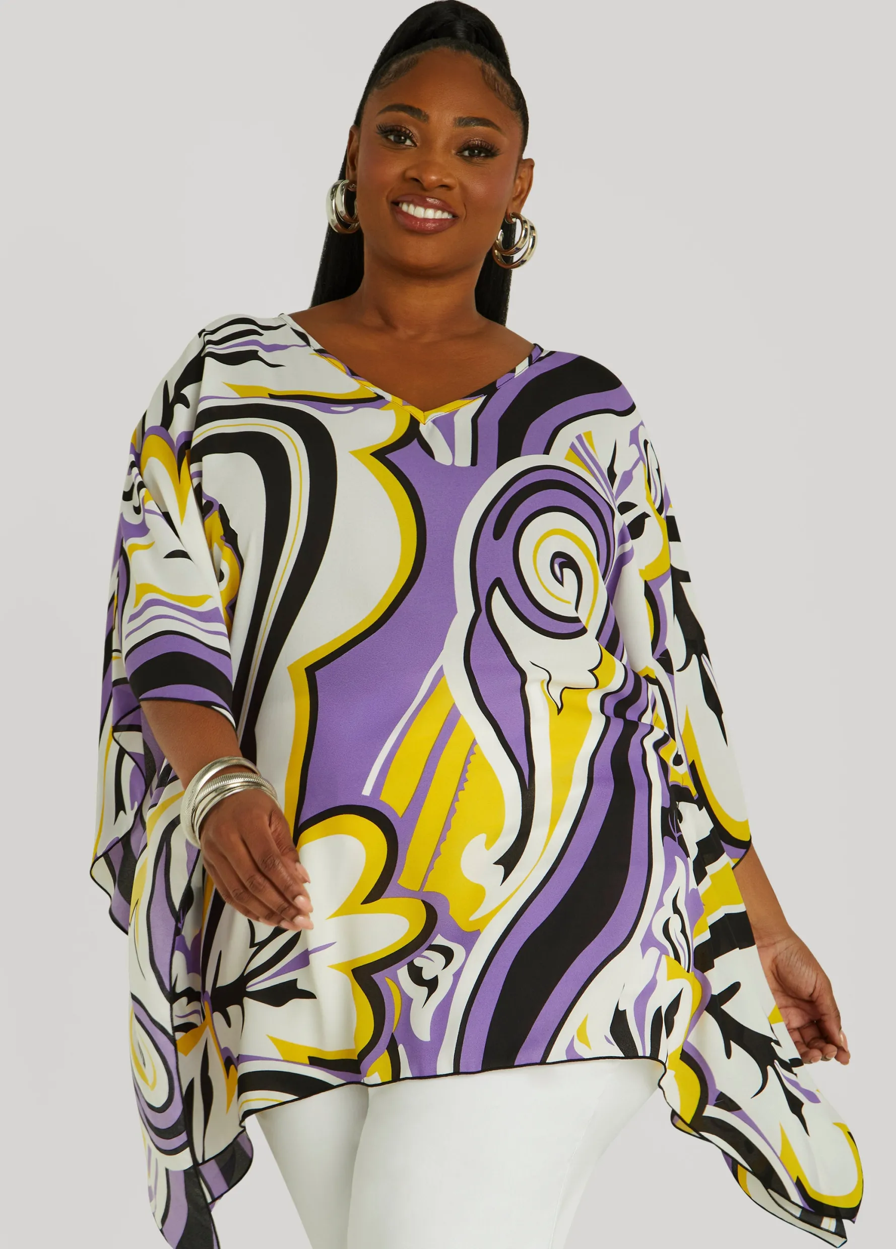 Online Ashley Stewart Paisley V Neck Tunic Dalia Purple