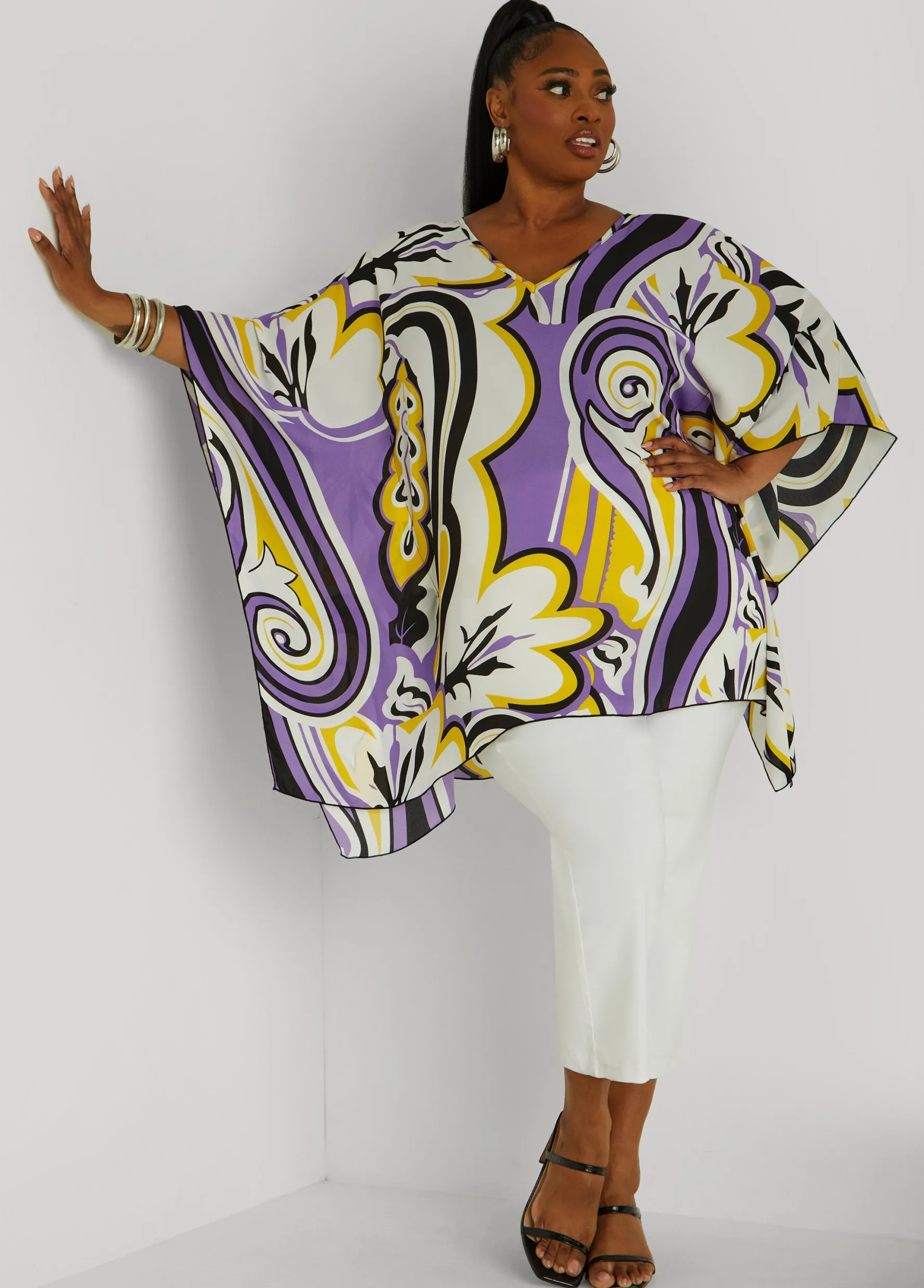 Online Ashley Stewart Paisley V Neck Tunic Dalia Purple