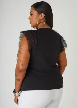 Online Ashley Stewart Paneled Bow Embellished Top Black