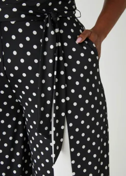 Sale Ashley Stewart Paneled Polka Dot Jumpsuit Black White
