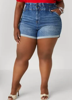 Fashion Ashley Stewart Paperbag Denim Shorts